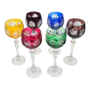 Late 20th Century Ajka Marsala Ruby Overlay Hand-Cut Crystal Hock Wine Goblets, Hungary 8.625" 6pc