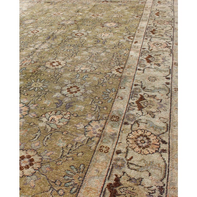 Textile Olive Green Antique Oushak Rug From Turkey With Blossoms and Palmettes For Sale - Image 7 of 9