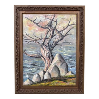 1950s Lydia Cooling Signed Large Framed Seascape Impressionist Original Oil Painting For Sale
