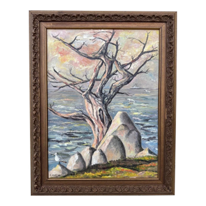 1950s Lydia Cooling Signed Large Framed Seascape Impressionist Original Oil Painting