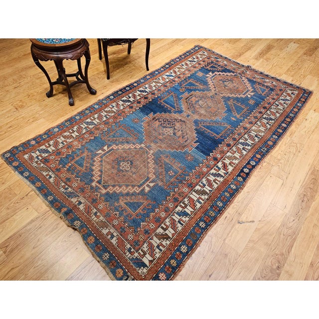 19th Century 19th Century Caucasian Kazak Rug, Hand-knotted Wool, Geometric Design, Royal Blue. 5' x 8' For Sale - Image 5 of 16