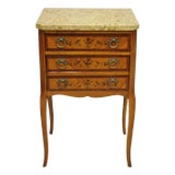 Antique French Louis XV Satinwood Marble Top Painted Nightstand Bedside Table For Sale