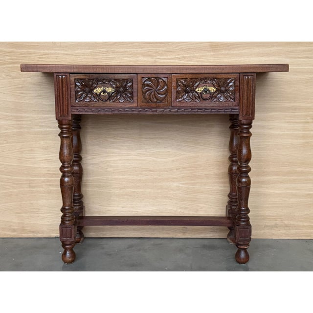 Catalan Carved Walnut Console Table with Drawers, Spain, Early 20th Century For Sale - Image 4 of 12