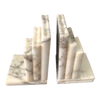 1970s Hand-Carved Italian Carrara Marble Bookends- a Pair For Sale
