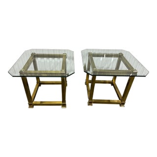 Midcentury Mastercraft Brass Hollywood Regency Style Accent Side Tables- A Pair For Sale