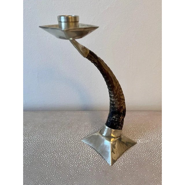 Mid-Century Modern Ram's Horn and Silver Candle Stick Holder For Sale - Image 3 of 10