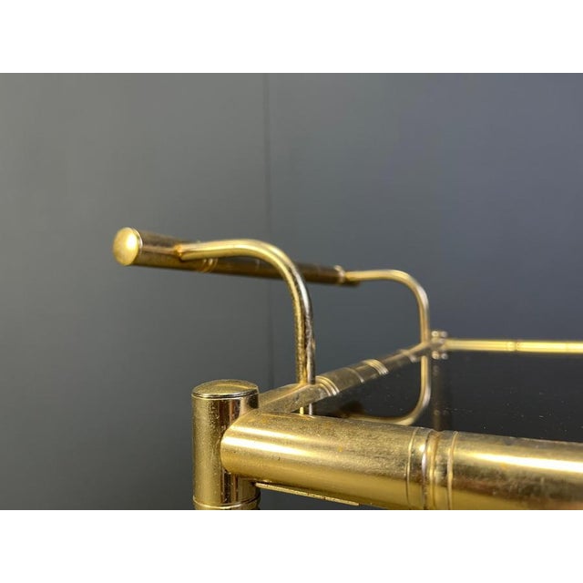 Hollywood Regency Brass Faux Bamboo Bar Cart with Glass by Orsenigo, Italy, 1970s For Sale - Image 3 of 11