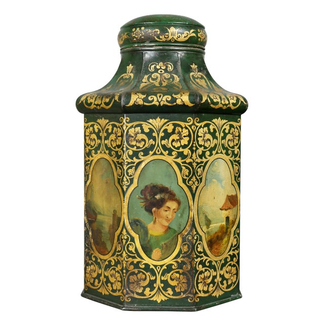 Octagonal form with Asian figures! Great old paint.
