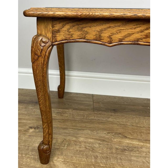 Vintage French Carved Oak Coffee Table with Glass Top For Sale - Image 13 of 14