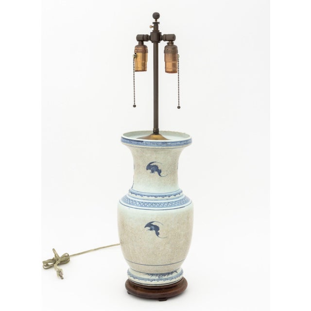 Wood Chinese Blue and White Porcelain Vase as Lamp For Sale - Image 7 of 7