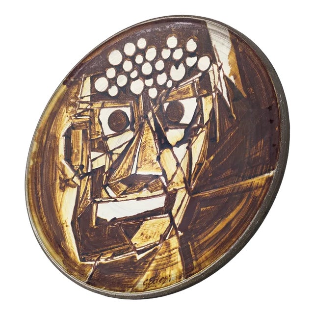 Hand-Painted Cubist Dish, 1950s For Sale
