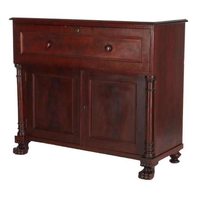 Antique American Empire Classical Flame Mahogany Butler’s Desk C1840 For Sale