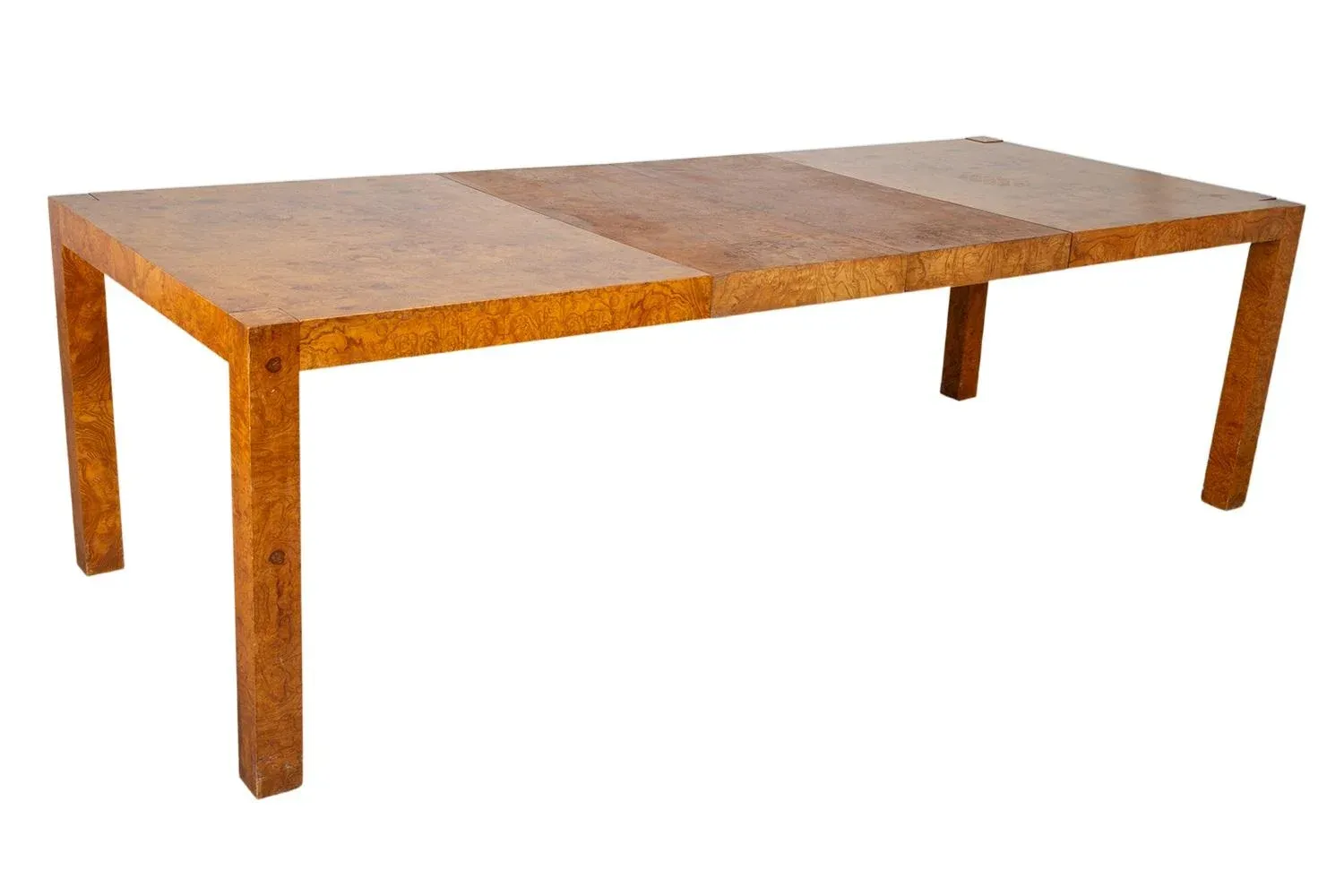 1970s Mid-Century Burl Wood Parsons Dining Table in the Style of
