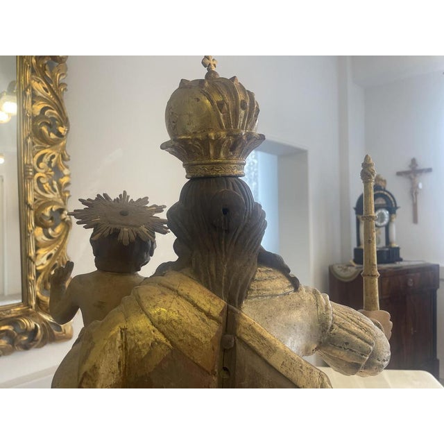 Baroque Wooden Figure of Madonna and Child For Sale - Image 10 of 18