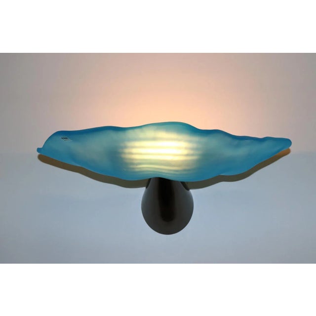Murano Wall Light, Hand Cast Glass Aquamarine Diffuser Satin Finish, Nickel-plated gun-metal mounting. The "Lithos" was...