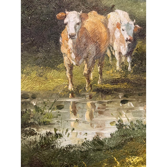 Antique Pastoral Landscape Oil Painting With Cows in Ornate Gilt Frame, 19th-C. For Sale - Image 4 of 6