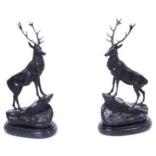 Large Bronze Stag Statuettes after Moigniez, 20th Century, Set of 2 For Sale