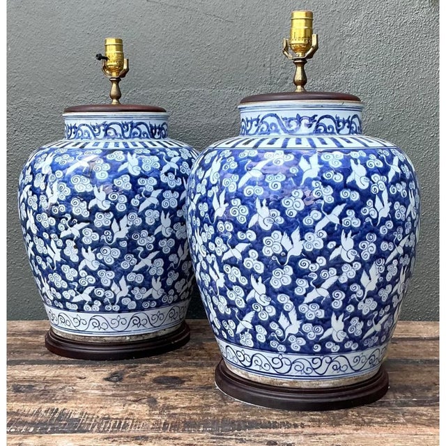 Vintage Monumental Ceramic Ginger Jar Table Lamps - Pair For Sale - Image 11 of 12