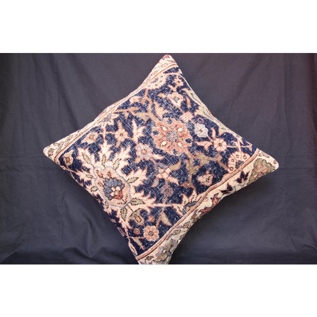 Late 20th Century Handmade Vintage Navy-Blue Rug Pillow Cover -20'' X 20'' For Sale - Image 5 of 13