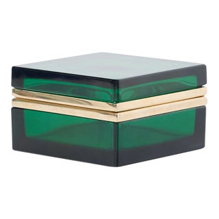 1950s Italian Green Square Box With Brass Detailing For Sale