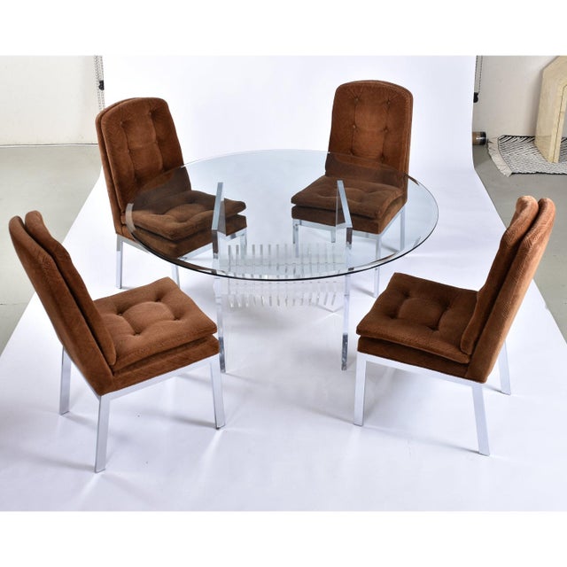 1970s Vintage 1970s Design Institute of America Brown Velvet Chrome Parsons Chairs For Sale - Image 5 of 12