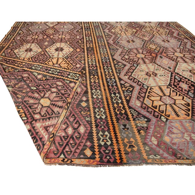 Mid 20th Century Vintage Brown Purple and Orange Turkish Kars Kilim Oversized Rug For Sale - Image 5 of 7