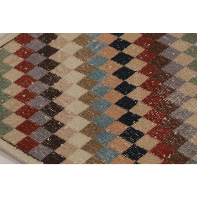Traditional Vintage Turkish Distressed Rug, Earthy Geometric Checkered Mosaic - Rug & Kilim For Sale - Image 3 of 9