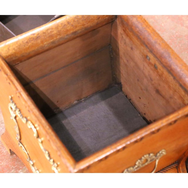 19th Century French Walnut Coal Scuttle With Brass Mounts and Zinc Liner For Sale - Image 15 of 16