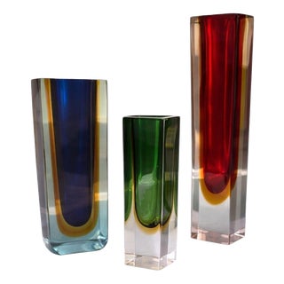 Sommerso Murano Glass Vases by Flavio Poli for Seguso, Italy, 1950s, Set of 3 For Sale