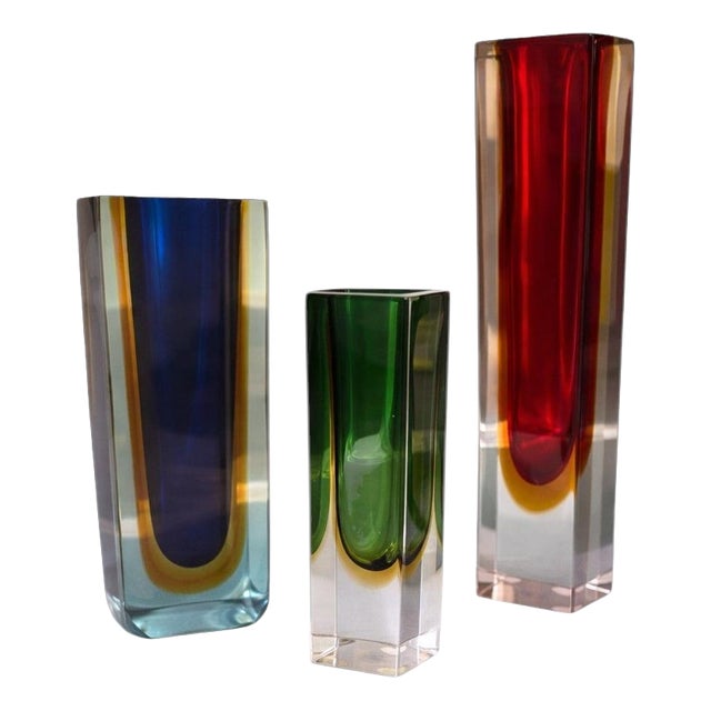 Sommerso Murano Glass Vases by Flavio Poli for Seguso, Italy, 1950s, Set of 3 For Sale
