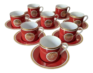 Fitz & Floyd Medaillon Orange d'Or Coffee Service - Set of 8