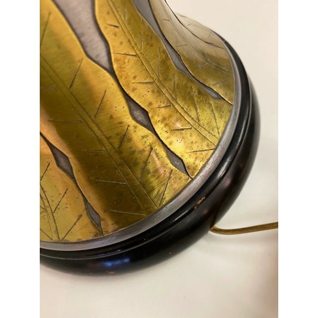 1970s Marbro Brushed Chrome and Brass Leaf Motif Table Lamp For Sale - Image 10 of 12