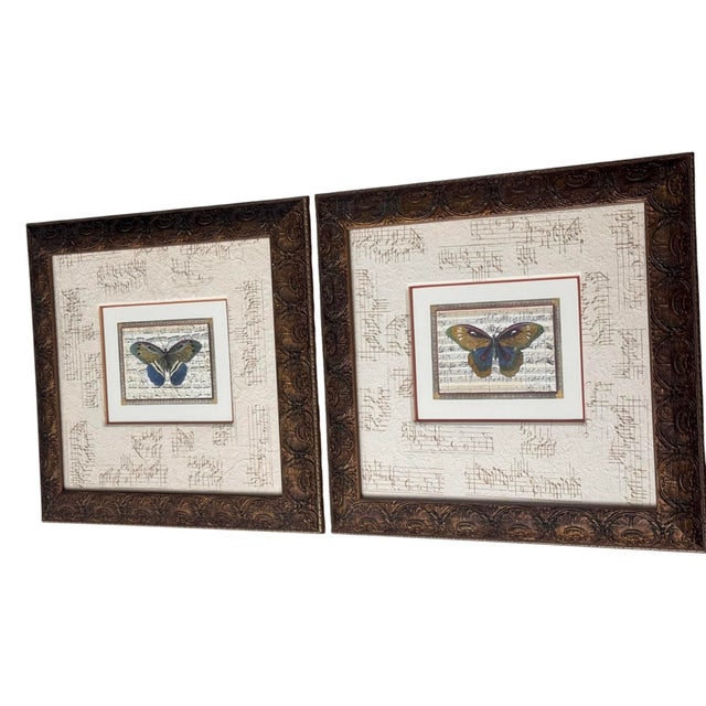 Pair of John Richard Collection Butterfly Music Sheet Framed Art For Sale In Phoenix - Image 6 of 12