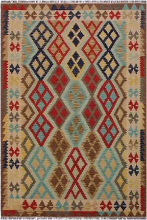1990s Bohemian Kilim Hand-Woven Wool Rug - 5′2″ × 6′10″