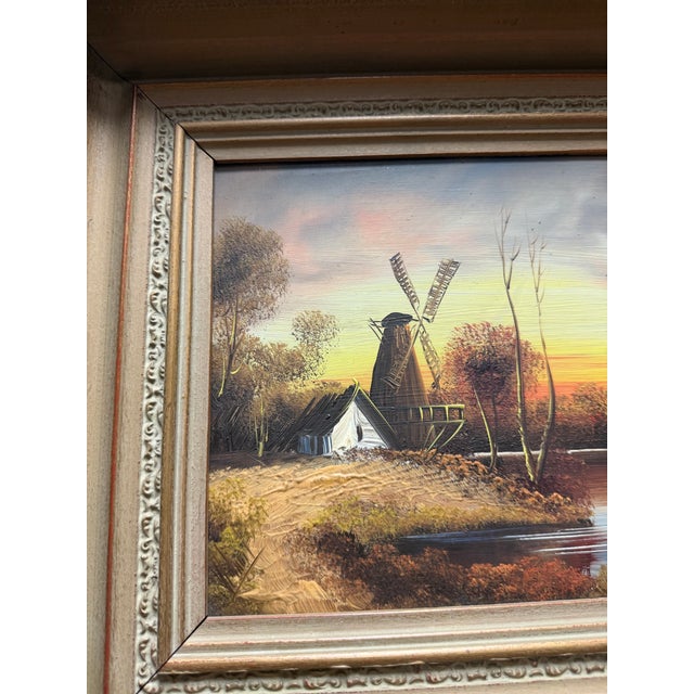 Mid-Century European Landscape Oil Painting With Windmill in Grand Ornate Gilt Frame For Sale - Image 4 of 9
