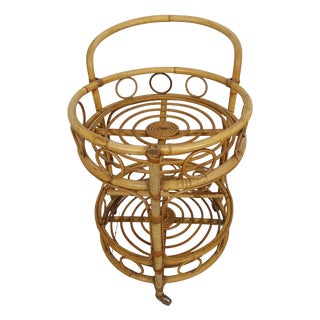 Vintage Rattan Serving Bar Cart, 1960s For Sale
