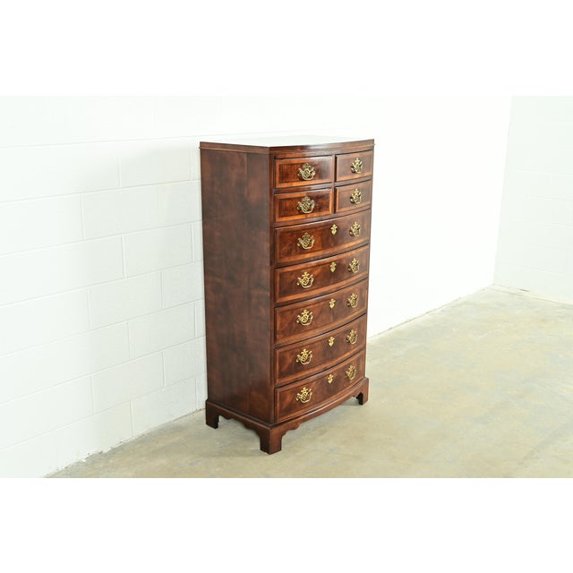 Henredon Henredon Georgian Mahogany and Burl Wood Highboy Dresser For Sale - Image 4 of 14