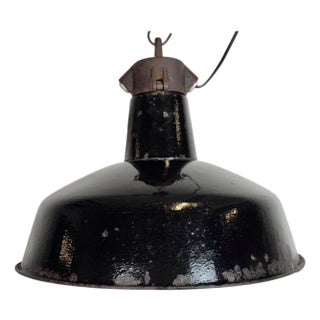 Industrial Black Enamel Factory Lamp with Cast Iron Top from Elektrosvit, 1950s For Sale