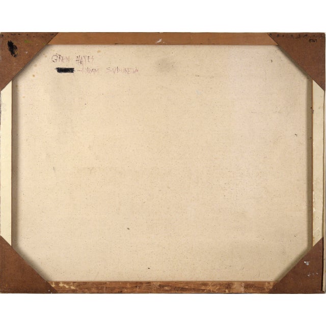 Yellow "Madam Suburbia" (Woman and Baby by the Yellow Window) Oil on Canvas by Patricia Gren Hayes For Sale - Image 8 of 9