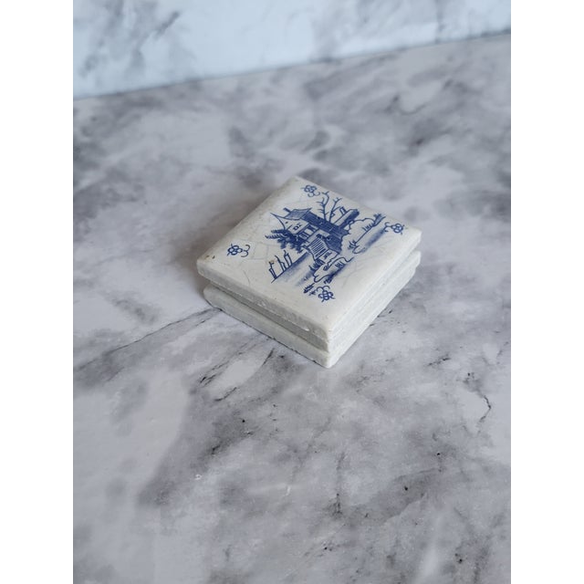 Blue Antique Dutch Delft Blue & White Tile Coastal Landscape For Sale - Image 8 of 9