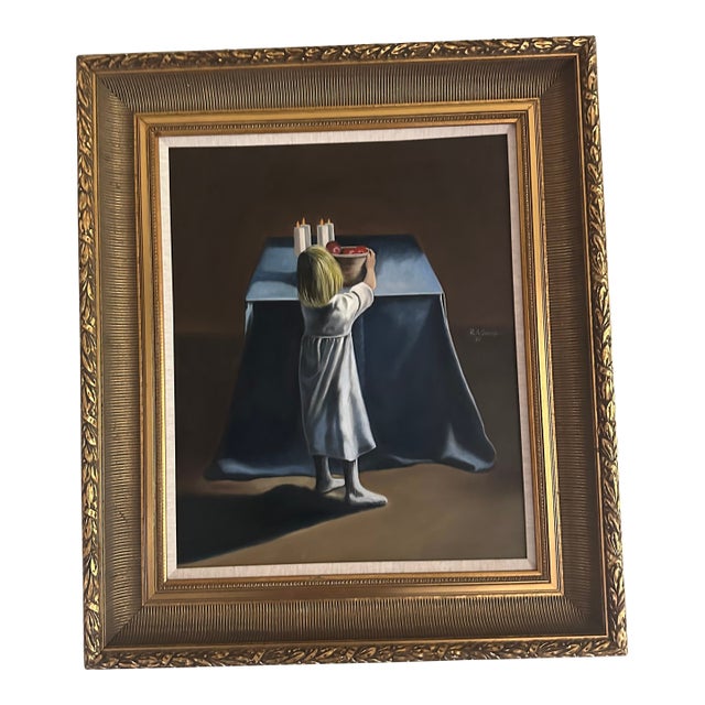 Vintage 1981 r.a. Smith Signed Oil Painting Figurative "Girl at Table" For Sale