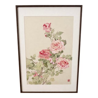 Kaixiguo Original Hand-Painted Floral Artwork – Framed Pink Roses Wall Art For Sale