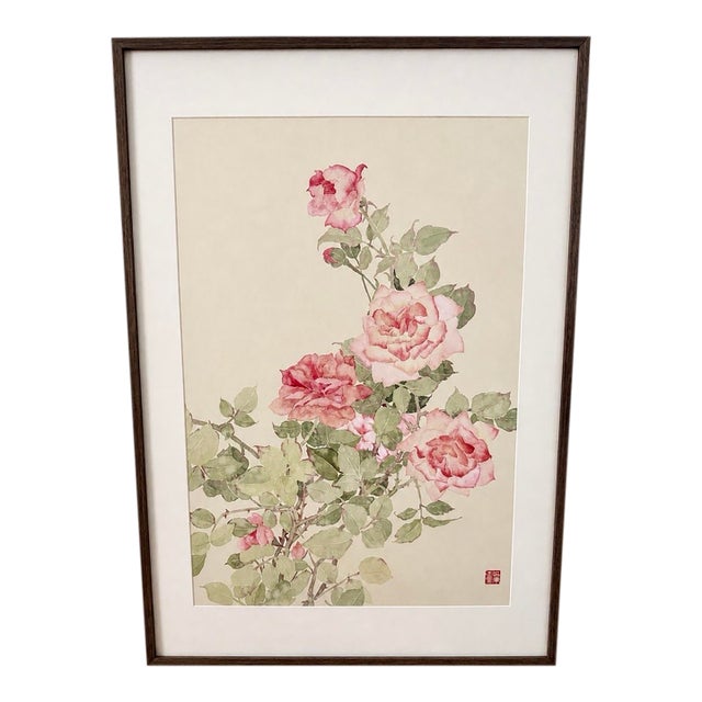 Kaixiguo Original Hand-Painted Floral Artwork – Framed Pink Roses Wall Art For Sale