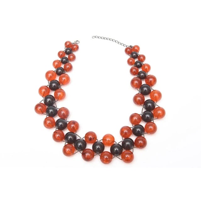 Amber Vintage Two Colored 3 Row Resin Ball Necklace on Wire For Sale - Image 8 of 8