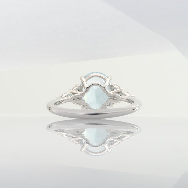 2.3Ct Aquamarine Ring With Natural Diamonds Accents: Solid 14k Gold, Size 6.75 For Sale In Columbus - Image 6 of 7