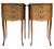 Mid-Century Bedside Tables in French Walnut With Marquetry & Marble Top, Set of 2 For Sale