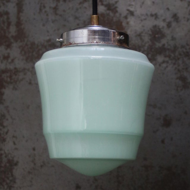Mid-Century Modern French Art Deco Green Clichy Glass Pendant Lamp For Sale - Image 3 of 8