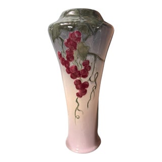 Vintage Weller Etna Hand Painted Grape & Vine Decorated 14.5" Art Pottery Vase For Sale