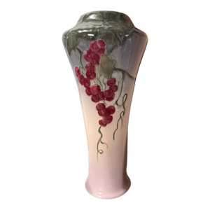 Vintage Weller Etna Hand Painted Grape & Vine Decorated 14.5" Art Pottery Vase