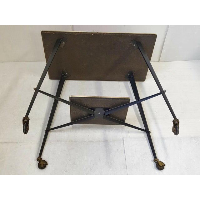 Brown Vintage Rolling Serving Table in Tapered Steel and Faux Leather, 1960s For Sale - Image 8 of 9